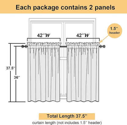 Lecloud Light Pink Sheer Curtains 36 Inch Length 2 Panels, Elegant Voile Cafe Short Curtain Tiers, Airy Breathable Gauzy Kitchen Curtains for Bedroom with Dual Rod Pocket, Each Panel 42 X 36 Inch