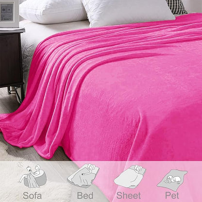 Exclusivo Mezcla Fleece Blanket King Size for Bed, Super Soft and Warm, All Season, Cozy, Plush, Lightweight, 90x104 Inches, Hot Pink