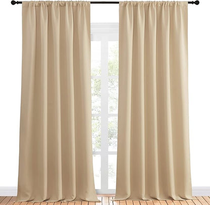 NICETOWN Room Darkening Curtains for Bedroom - Home Decoration Privacy Protection Thermal Insulated Solid Drapes/Draperies for Sliding Glass Door (Biscotti Beige, Set of 2, 52 x 95 inches)