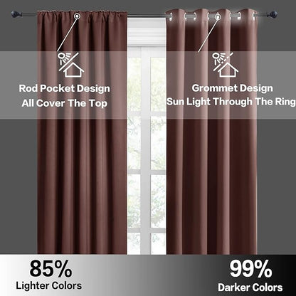 RYB HOME Cafe Blackout Curtains 24 inch Length, RV Curtains for Camper Windows, Mini Short Small Insulating Light UV Blocking Privacy Half Window Tiers, Width 42 by Length 24, Chocolate Brown, 2 Pcs