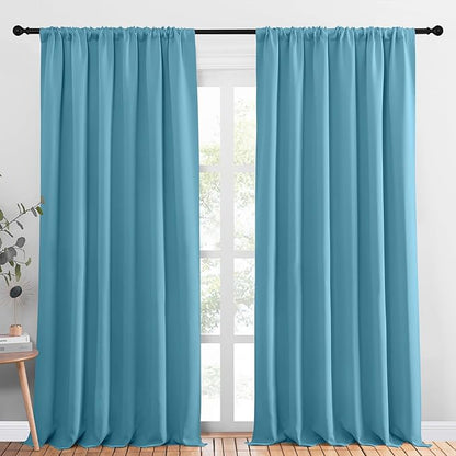 NICETOWN 2 Panels Blackout Curtains, Rod Pocket Thermal Insulated Drapess for Bedroom, Privacy Protection Easy-Care Heavy Duty Curtains for Living Room/Dining Room, W70 x L95 inches, Teal Blue