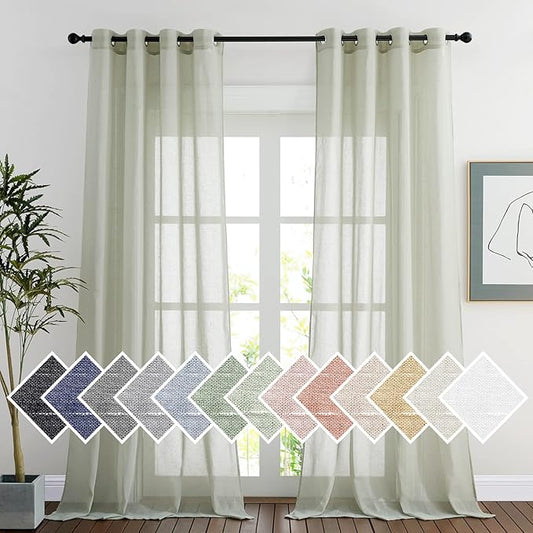 NICETOWN Privacy Semi Sheer Linen Curtains Extra Long 108" Long, Grommet Linen Blend Elegant Vertical Semitransparent Panels for Farmhouse/French Door, Sage Green, 104" W Total 2 Panels