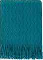 BOURINA Teal Throw Blanket 50x60 Inches Throw Textured Solid Soft Sofa Couch Decorative Knit Blanket