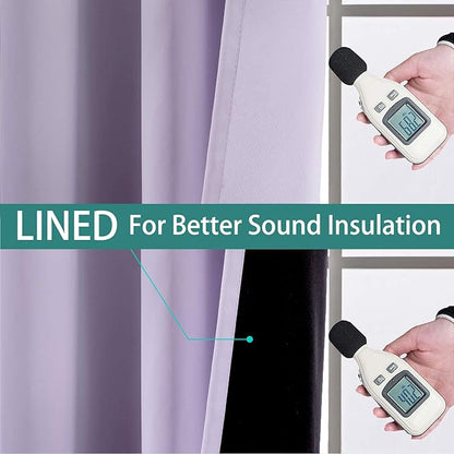 Yakamok 100% Blackout Thermal Insulated Grommet Curtains, Noise Reducing Barrier Panel for Sliding Glass Door, 2 Thick Layers Heat Full Light Blocking Patio Door Drapery, Lilac, W100 x L96, 1 Panel