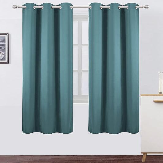 LEMOMO Sea Teal Thermal Blackout Curtains/42 x 72 Inch/Set of 2 Panels Room Darkening Curtains for Bedroom
