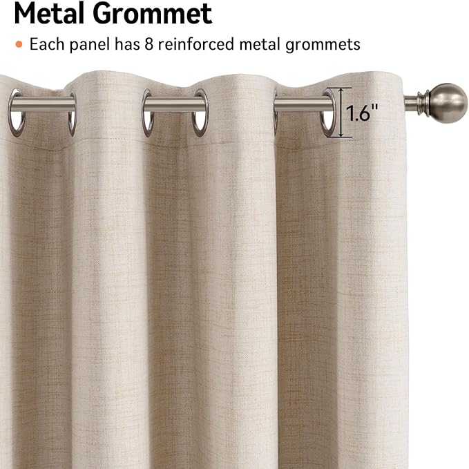 100% Blackout Shield Linen Blackout Curtains for Bedroom, Oatmeal Grommet Curtains for Living Room, Thermal Insulated Room Darkening Drapes for Nursery, Boho Home Decor, 50" W x 108" L, 2 Panels