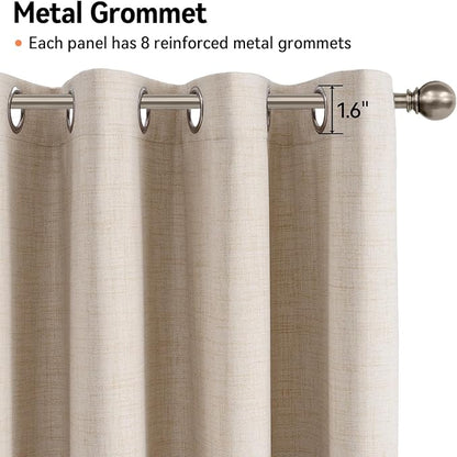 100% Blackout Shield Linen Blackout Curtains for Bedroom, Oatmeal Grommet Curtains for Living Room, Thermal Insulated Room Darkening Drapes for Nursery, Boho Home Decor, 50" W x 108" L, 2 Panels