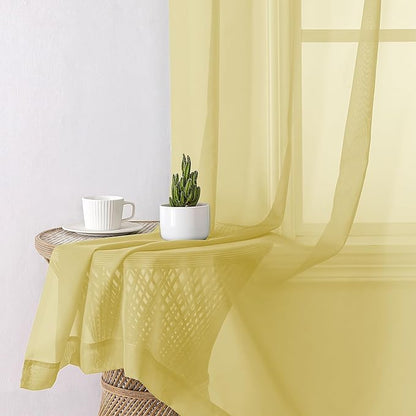 Aiyufeng Yellow Sheer Curtains 63 Inches Long 2 Panels Set, Semi Transparent Voile Rod Pocket Sheer Window Drapes for Bedroom Bed Canopy Living Room Dining Wedding Party Backdrop, 40W x 63L inch