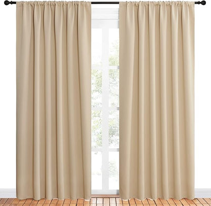 NICETOWN Room Darkening Curtains for Bedroom - Triple Weave Home Decoration Thermal Insulated Solid Drapes for Patio Door (Biscotti Beige, Set of 2 Panels, 62 x 84 Inch)