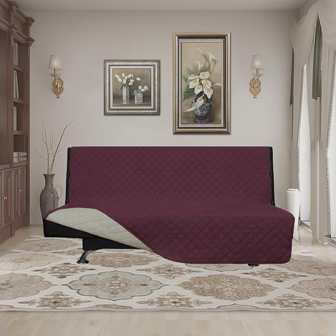 Easy-Going Futon Sofa Slipcover Reversible Sofa Cover Armless Cover Furniture Protector Couch Cover Water Resistant Pets, Kids, Children, Dog, Cat Wine/Beige