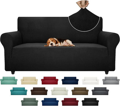 ZNSAYOTX Super Stretch Couch Cover (72"-92") Universal Sofa Covers with Elastic Bottom, Dog Cat Pets Friendly Washable Furniture Protector Fitted Sofa Slipcovers Stay in Place (Black, Sofa)