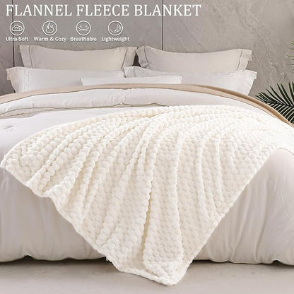 Exclusivo Mezcla Fleece Twin Blanket for Bed, Extra Large Fuzzy Ivory Bed Blankets, Soft Cozy Plush Sofa Throws for All Seasons, 60x80 Inches