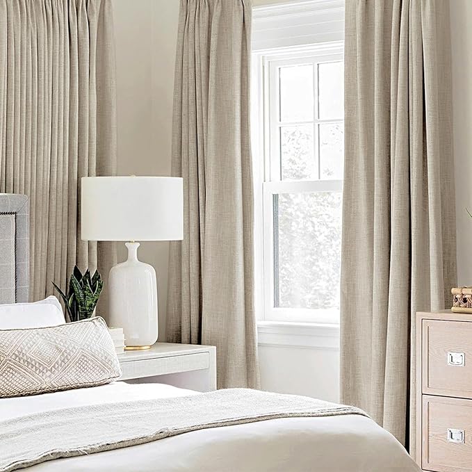 MIULEE 100% Blackout Linen Curtains for Bedroom Thermal Insulated Stone Grommet Room Darkening Curtains & Drapes Fall Decor for Living Room Nursery 52 x 108 Inch (2 Panels)