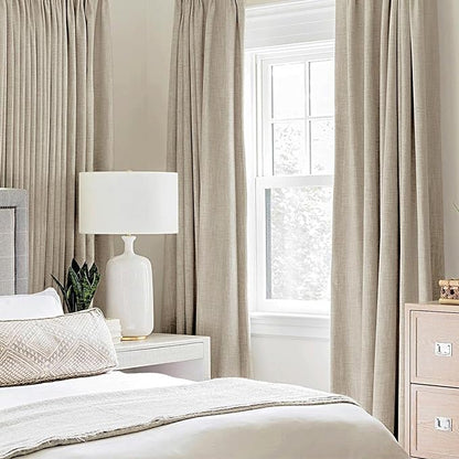 MIULEE 100% Blackout Linen Curtains for Bedroom Thermal Insulated Stone Grommet Room Darkening Curtains & Drapes Fall Decor for Living Room Nursery 52 x 108 Inch (2 Panels)