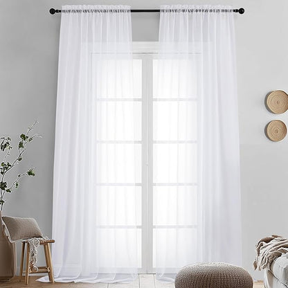OVZME 2 Pack White Sheer Curtain Panels - 120 Inches Length Light Filtering Sheer Curtains for Living Room, Extra Long Elegant Window Treatments for Sliding Glass Door, Each 42" W x 120" L