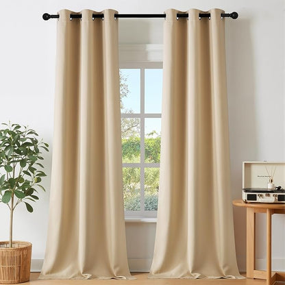 NICETOWN Blackout Biscotti Beige Curtains 84 inches Long, Thermal Insulated Solid Grommet Vertical Drapes Room Darkening Window Treatments for Bedroom, 2 Panels, W40 x L84