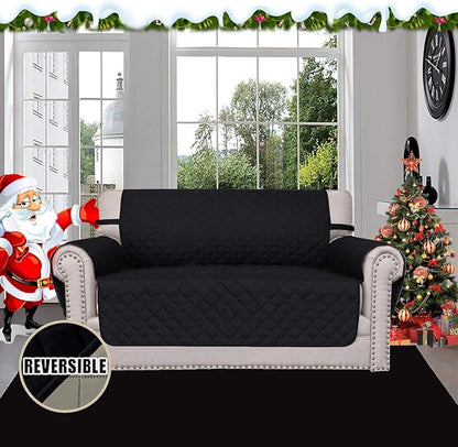 Easy-Going Reversible Loveseat Couch Cover for 2 Cushion Couch Sofa Cover for Dogs Water Resistant Furniture Protector with Foam Sticks Elastic Straps for Pet (Loveseat, Black/Beige)
