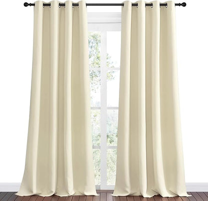 NICETOWN Beige Room Darkening Curtains 120" Long for Boho Farmhouse Home Decoration, 55" Wide, Set of 2, Window Treatment Total Privacy Drape Panels for Bedroom Guest Room