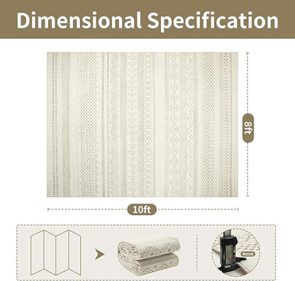 Washable Rugs 8x10 Area Rugs for Living Room- Large Moroccan Rugs for Bedroom, Dining Room, Ultra Soft Low Pile Foldable Carpet with Non Slip Rubber Backing,Neutral Accent Rug(Light Brown)