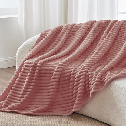 BEDELITE Fleece Throw Blanket for Couch - 300GSM Soft & Warm Fluffy Dusty Pink Blanket, Decorative and Giftable Striped Blankets for Women, Men, 50"x70"