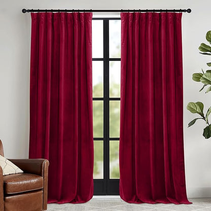 RYB HOME Red Velvet Curtains 84 inches- Room Darkening Curtains Heavy Duty Christmas Backdrops Window Drapes for Living Room Stage Party Decor, Width 52 x Length 96 inch, Red, 2 Panels