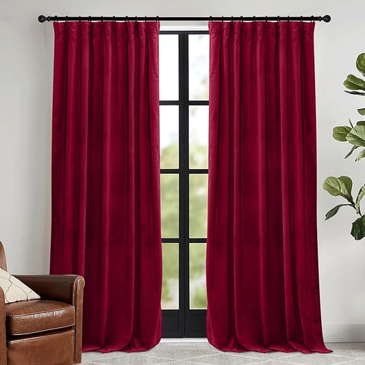 RYB HOME Red Velvet Curtains 84 inches- Room Darkening Curtains Heavy Duty Christmas Backdrops Window Drapes for Living Room Stage Party Decor, Width 52 x Length 96 inch, Red, 2 Panels