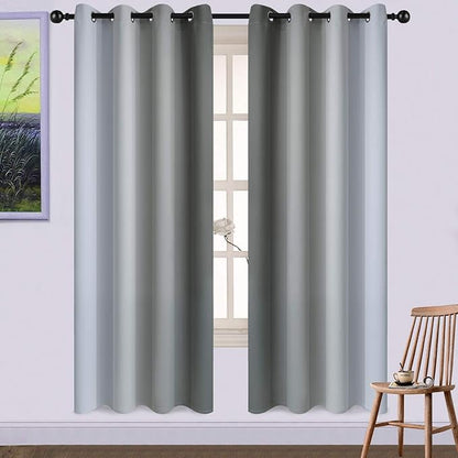 Yakamok Gray and Greyish White Thermal Insulated Grommet Light Blocking Window Drapes,Room Darkening Gradient Color Ombre Curtains for Bedroom (52W x 72L / 2 Panels, One Pair)