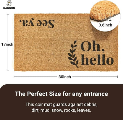 KANKUN Coco Coir Door Mat with Heavy Duty Backing, Welcome Doormat (17" x 30"), Doormat Entrance (Oh Hello)