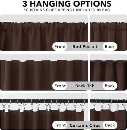 Deconovo Blackout Curtains, Thermal Insulated, W52 x L63 2 Panels, Back Tab, Machine Washable, Room-Darkening Drapes for Bedroom/Living Room Chocolate