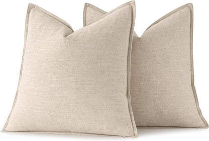 MIULEE Decorative Linen Pillow Covers 18x18 Inch Natural Beige Boho Farmhouse Neutral Couch Throw Pillows for Bed Pack of 2 Accent Modern Pillowcase Sofa Livingroom Home Decor