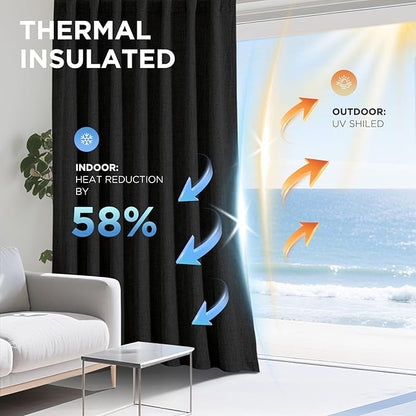 Joydeco Linen Blackout Curtains for Bedroom - 100% Light Blocking 1 Panels, Black Drapes 70" W x 108" L, Thermal Insulated Room Darkening Curtains for Living Room, Rod Pocket & Back Tabs