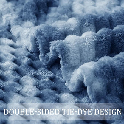 Exclusivo Mezcla Fleece Twin Blanket for Bed, Extra Large Fuzzy Tie-dye Stone Blue Bed Blankets, Soft Cozy Plush Sofa Throws for All Seasons, 90x66 Inches