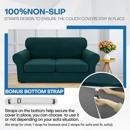 XINEAGE 2026 New 2 Piece Chair Cover with Arms Super Stretch Chair Slipcover for Living Room Pet Dog Universal Slip Cover Anti Slip Armchair Furniture Protector (Blackish Green), 31"-46"(1 Cushion)