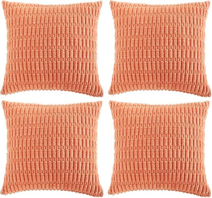 Fancy Homi 4 Packs Boho Coral Decorative Throw Pillow Covers 14x14 Inch for Living Room Couch Bed Sofa, Rustic Modern Farmhouse Home Decor, Soft Plush Corduroy Peach Cute Square Cushion Case 35x35 cm
