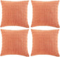 Fancy Homi 4 Packs Boho Coral Decorative Throw Pillow Covers 14x14 Inch for Living Room Couch Bed Sofa, Rustic Modern Farmhouse Home Decor, Soft Plush Corduroy Peach Cute Square Cushion Case 35x35 cm
