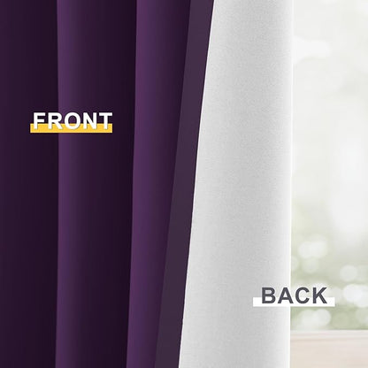 Yakamok 100% Blackout Curtain Panels 63 inches Cold and Light Blocking Drapes for Nursery, 2 Thick Layers Thermal Insulated Draperies (2 Pieces, 50 Wide Each Panel, Purple/White Backing)
