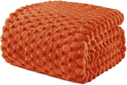 Exclusivo Mezcla Fleece California King Blanket for Bed, Oversized Fuzzy Burnt Orange Bed Blankets, Soft Cozy Plush Sofa Throws for All Seasons, 120x120 Inches