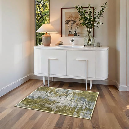 Entrance Rugs Indoor 2x3 Green Entry Rug Washable Abstract Small Area Rug Non-Slip Low Pile Throw Rugs for Entryway, Kitchen Floor, Front Door Indoor Door Mat, Bedroom Bedside