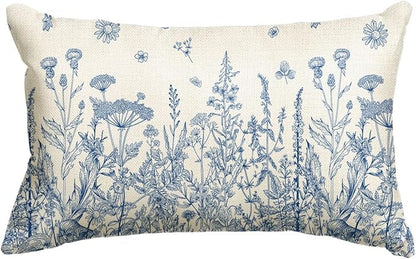 AVOIN colorlife Wildflowers Spring Summer Blue Throw Pillow Cover, 12 x 20 Inch Floral Cushion Case Decoration for Home Sofa Couch