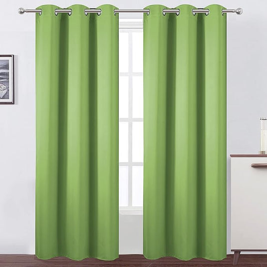 LEMOMO Light Green Thermal Blackout Curtains/38 x 84 Inch/Set of 2 Panels Room Darkening Curtains for Bedroom