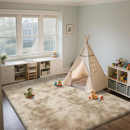 Shag Area Rugs for Bedroom Living Room,5X8 Ultra Soft Fluffy Area Rugs for Dorm, Indoor Carpet Nursery Rugs for Kids Room Home Decor,Camel