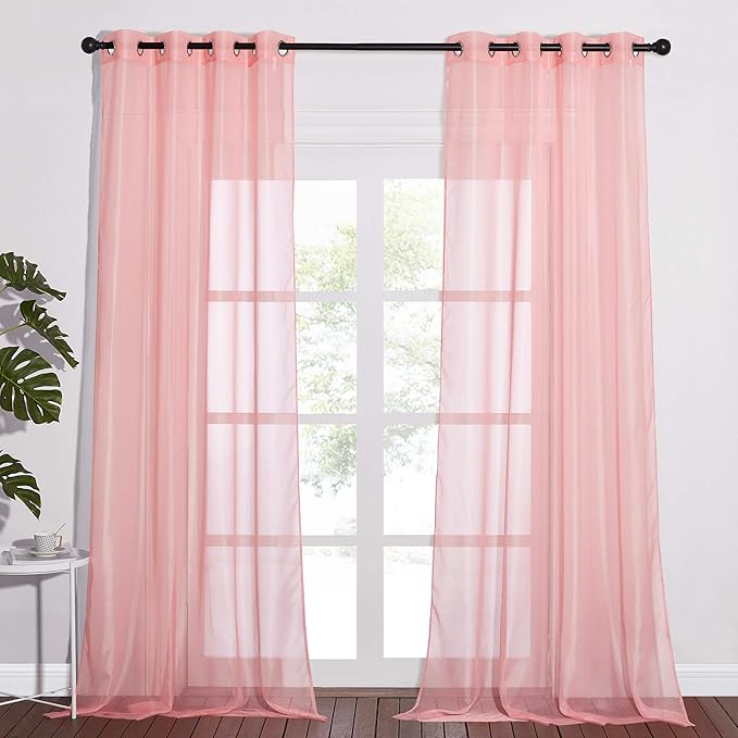 NICETOWN Sheer Curtains Extra Long 96-inch - Grommet Casual Style Airy & Breathable with Amount Light Sheer Panels for Patio/Glass Door (108 inches Wide Total 2 Pieces, Coral)