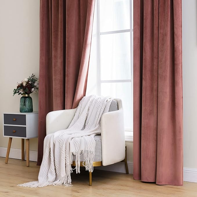MIULEE Velvet Curtains 108 inches Long 2 Panels - Luxury Blackout Curtains for Bedroom Living Room Thermal Insulated Super Soft Window Drapes Rod Pocket & Back Tab, Dusty Rose Pink