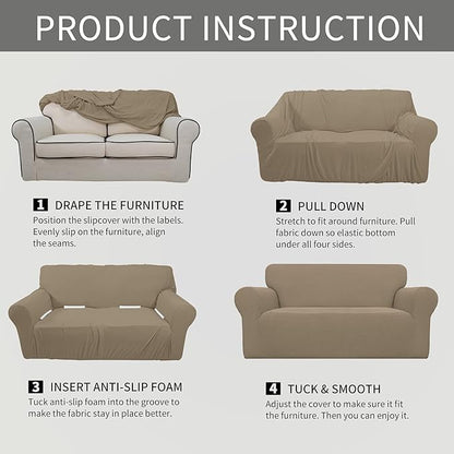 Easy-Going Stretch Oversized Loveseat Slipcover 1-Piece Sofa Cover Furniture Protector Couch Soft with Elastic Bottom for Kids Polyester Spandex Jacquard Fabric Small Checks Natural