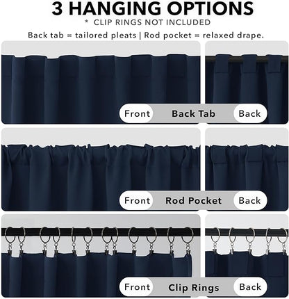 Deconovo Blackout Curtains, Thermal Insulated, W38 x L63 2 Panels, Back Tab, Machine Washable, Room-Darkening Drapes for Bedroom/Living Room Navy Blue