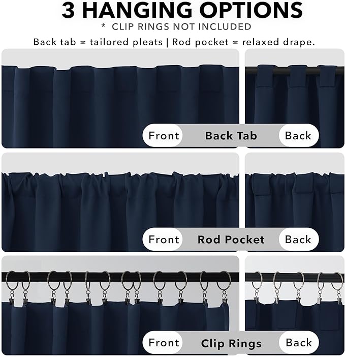 Deconovo Blackout Curtains, Thermal Insulated, W42 x L95 2 Panels, Back Tab, Machine Washable, Room-Darkening Drapes for Bedroom/Living Room Navy Blue
