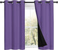 NICETOWN 100% Blackout Short Curtains with Black Liners, 2 Panels, 37"W by 40"L, Lilac Purple, Solid Thermal Insulated Full Blackout 2-Layer Lined Drapes, Energy Efficiency Window Drapes for Bedroom