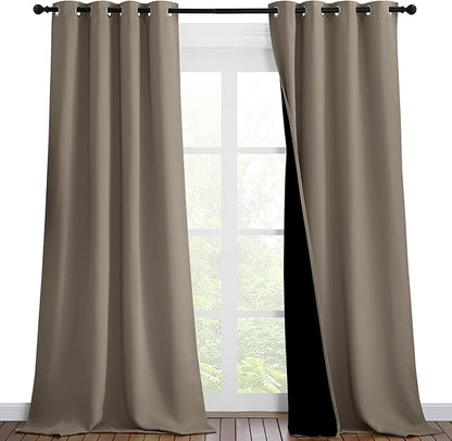 NICETOWN Full Shading Curtains 90 inches Long 2 Panels Set for Windows, Super Heavy-Duty Black Lined Blackout Curtains for Bedroom, Privacy Assured Window Treatment (Taupe, Pack of 2, 52 inches W)