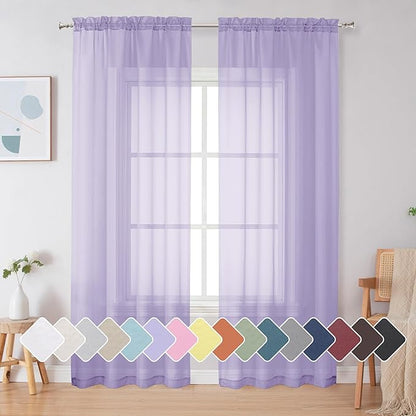 Simplebrand Lavender Sheer Curtains 84 Inches Long, Light Filtering Rod Pocket Solid Color Window Sheer Curtain Panels, Elegant Curtains & Drapes for Living Room, Bedroom 2 Panels (42" W x 84" L)
