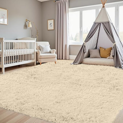 4x6 Area Rugs for Living Room Rug: Soft Fluffy Shag Beige Rugs for Bedroom, Non-Slip Large Fuzzy Plush Rug Indoor Floor Carpet for Nursery Kids Boys Girls Room, Dorms, Playroom, Modern Home Decor